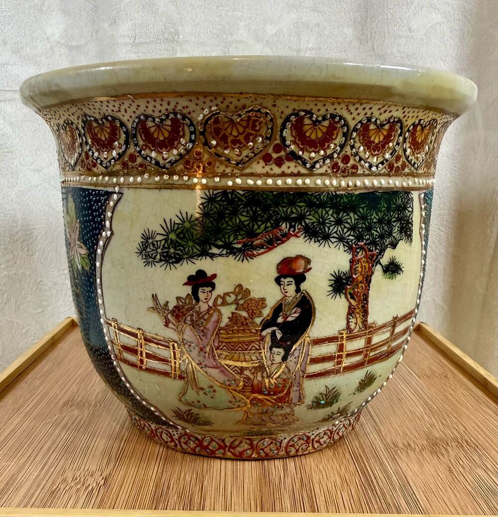 Vintage Japanese Satsuma Style Porcelain Jardiniere Planter